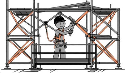 A worker assembling scaffolding